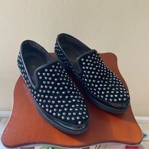 Donald J Pliner Mickeyspol Black Oily Suede Studded Loafer Size 7
